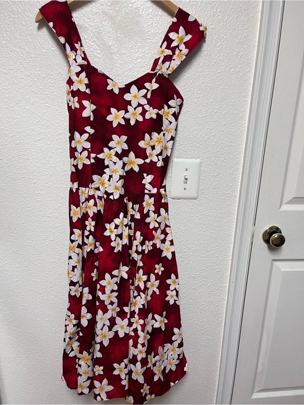 Vintage Royal Hawaiian Creations Plumeria Floral Midi Dress Red Size XL